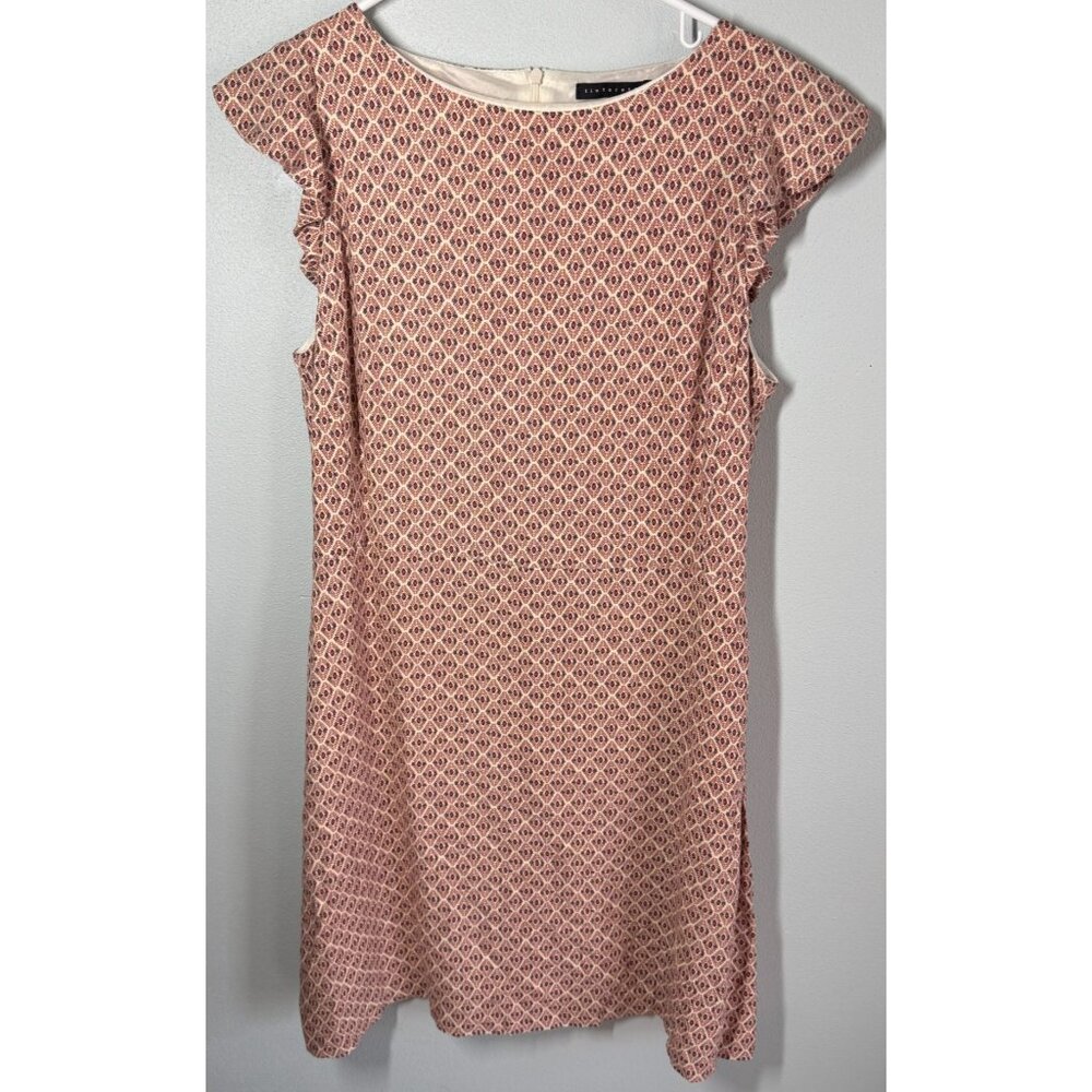 Tintoretto Womens Mini Shift Dress Size 12 Brown/Red Geo Pattern Cap Sleeve